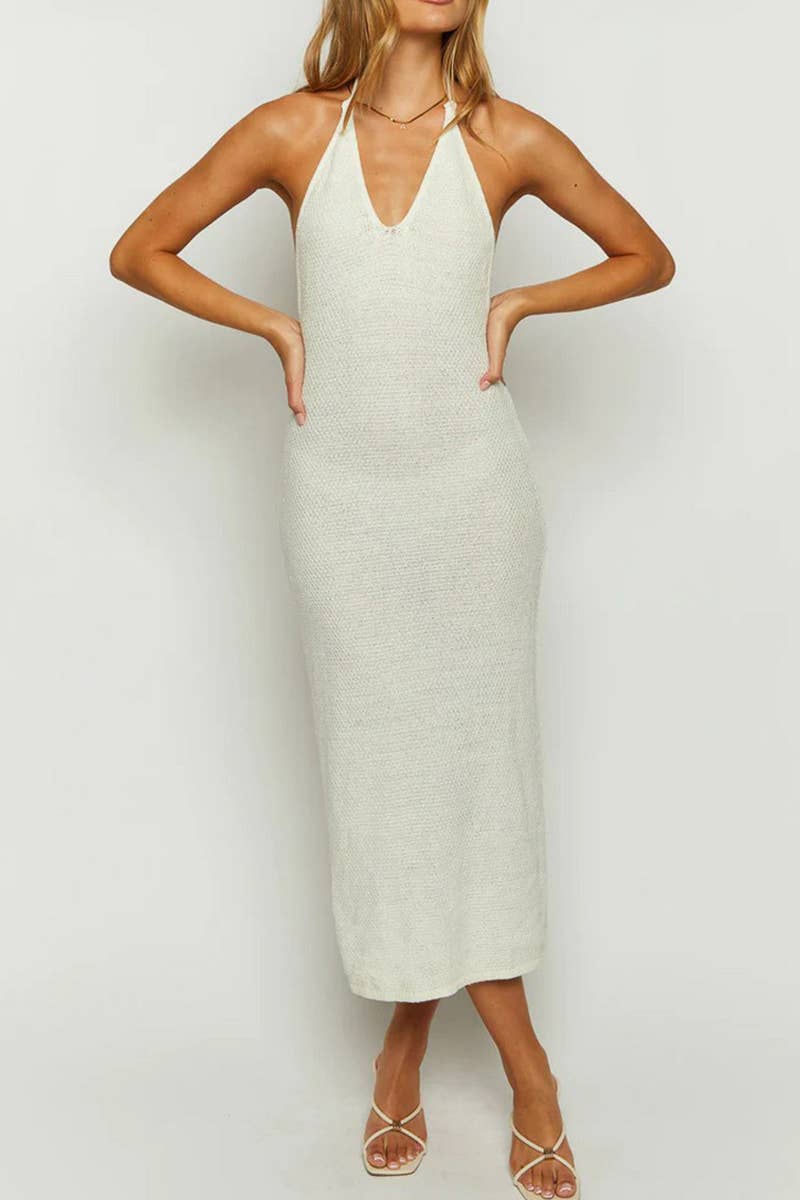 CWDMD5311_SEXY HALTER BACK KNITTED SUSPENDER DRESS