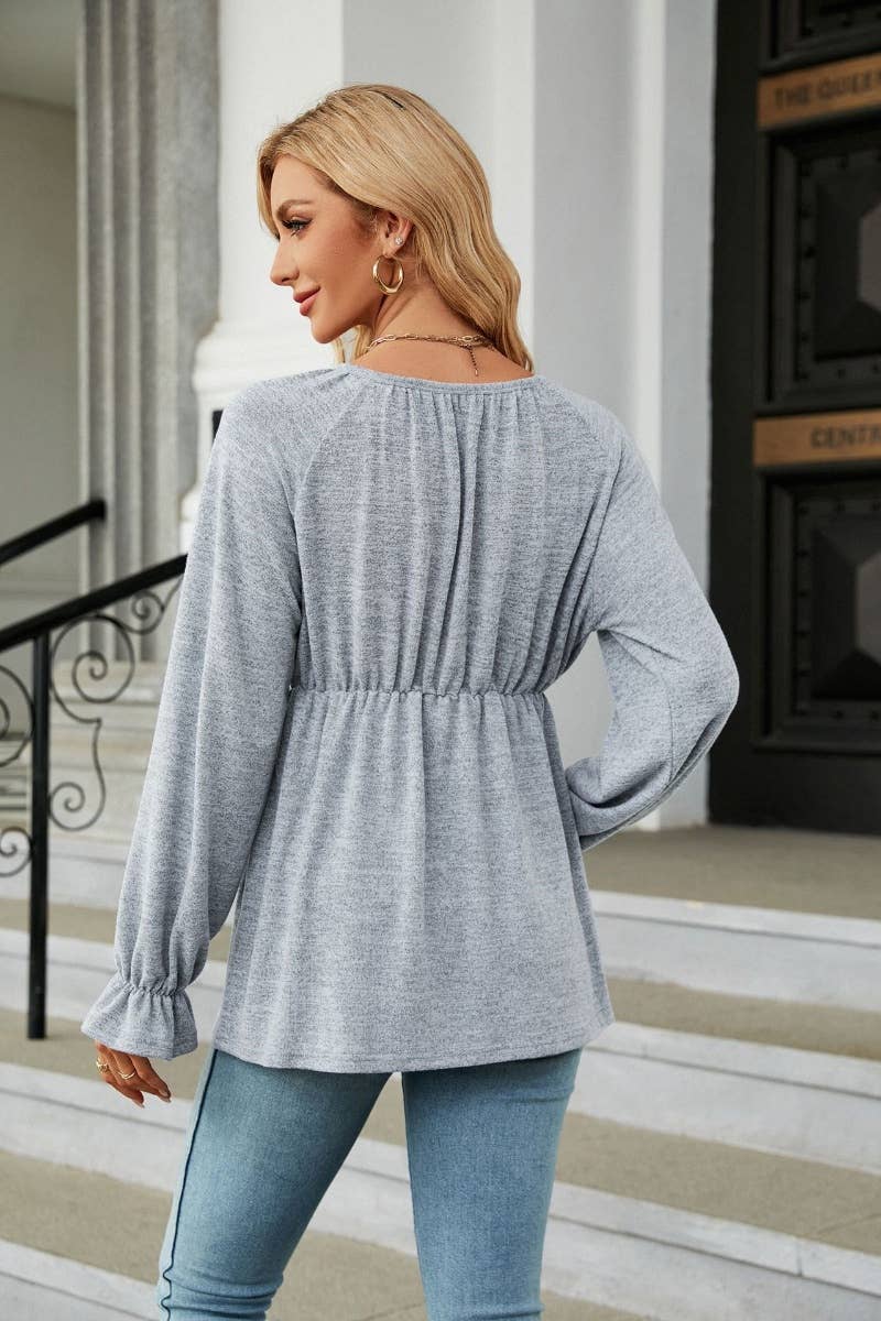 CWTBLL2828_FALL CREW NECK LONG SLEEVE WAISTBAND TOP