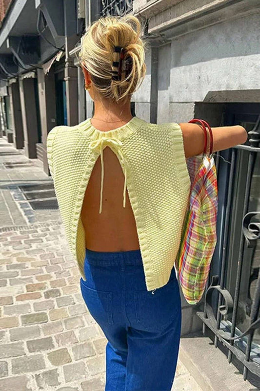 CWOV0715_SUMMER KNIT BACKLESS TIE UP VEST
