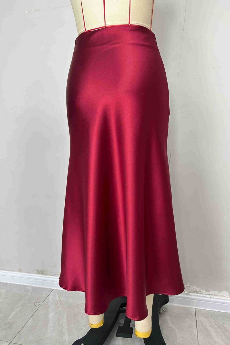 CWBLS0432_ELEGANT SOLID COLOR A-LINE SATIN SKIRT