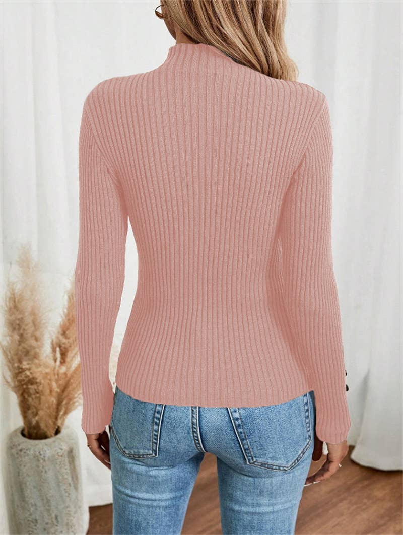 Button long-sleeved knitted base layer top