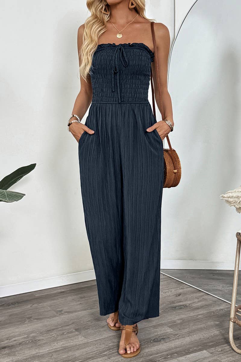 CWSJS1677_SOLID STRAPLESS STRAIGHT LEG TIE WAIST JUMPSUIT
