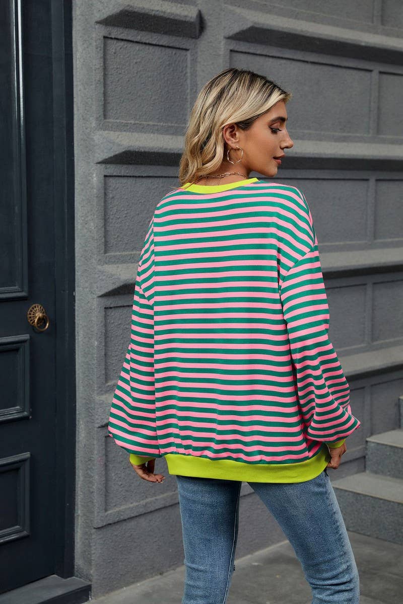 CWTBLL2359_CONTRAST COLOR STRIPED CREW NECK SWEATSHIRT