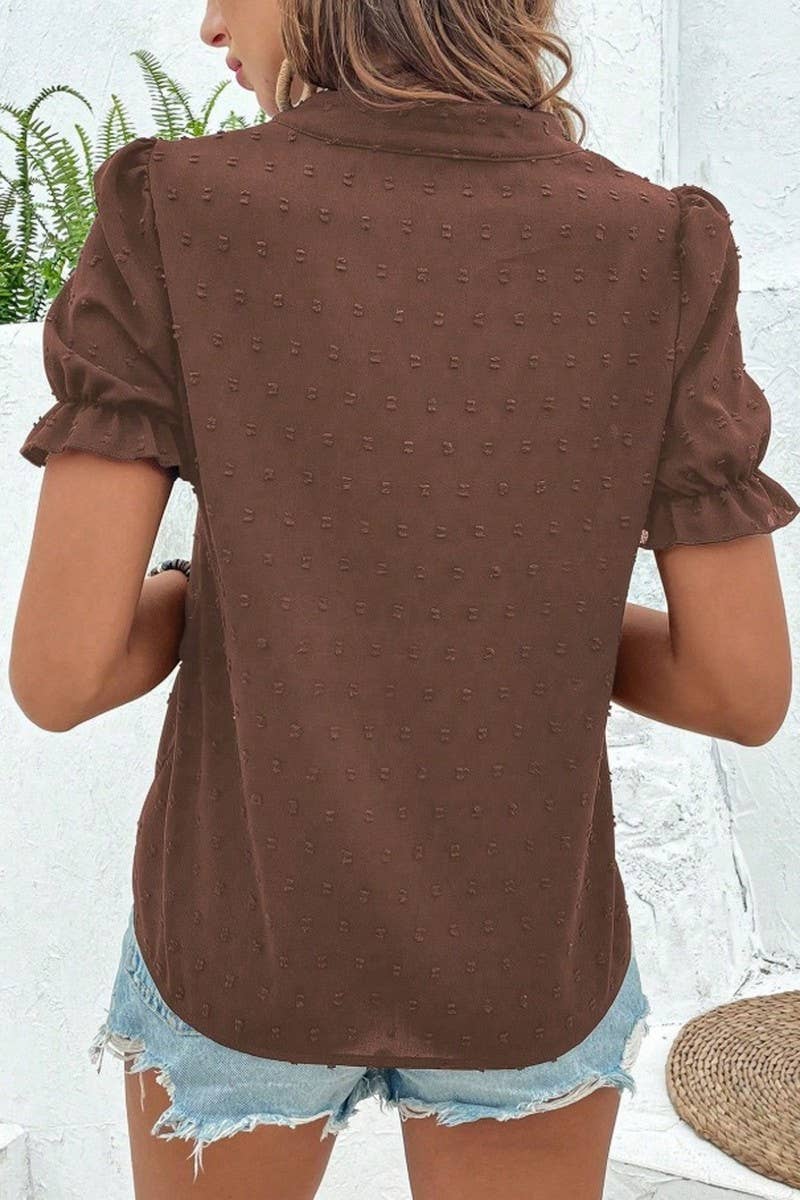 CWTBLS2270_V-NECK FLORAL EMBROIDERED PUFF SLEEVE CHIFFON TOP