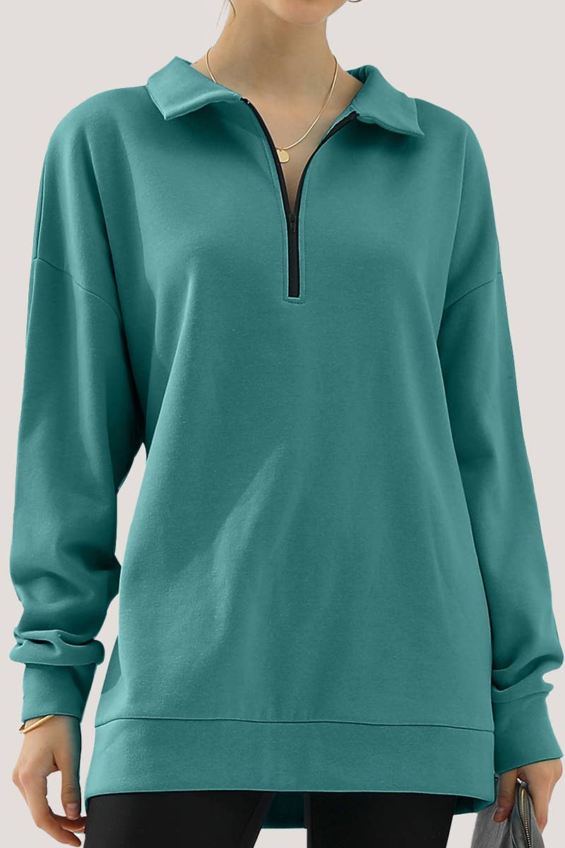 CWOHOL431_Zip Neck Lightweight Pullover Sweatshirt