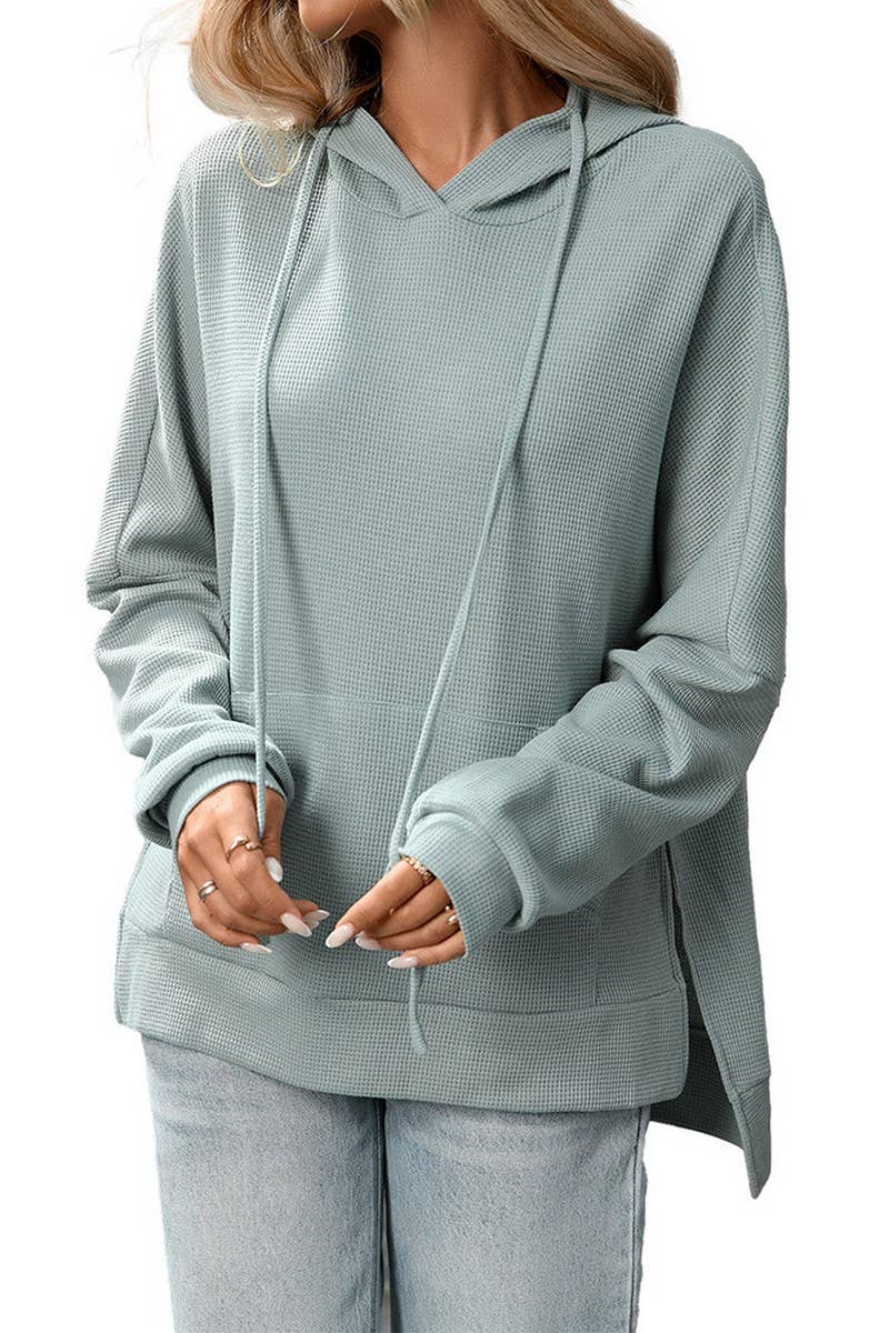 CWOHOL00603_WAFFLE KNIT PULLOVER LONG SLEEVE HOODIE