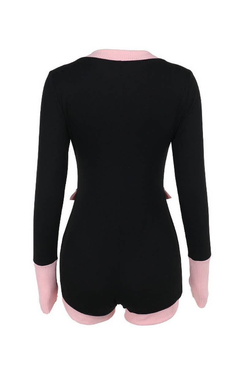 CWSJS1288_SLIM-FIT KNITTED CONTRAST LONG-SLEEVED JUMPSUIT