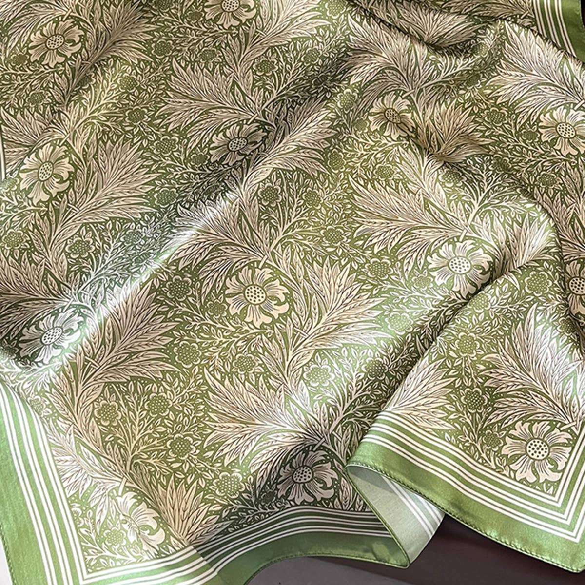 Green Floral Square Neck Scarf for Women