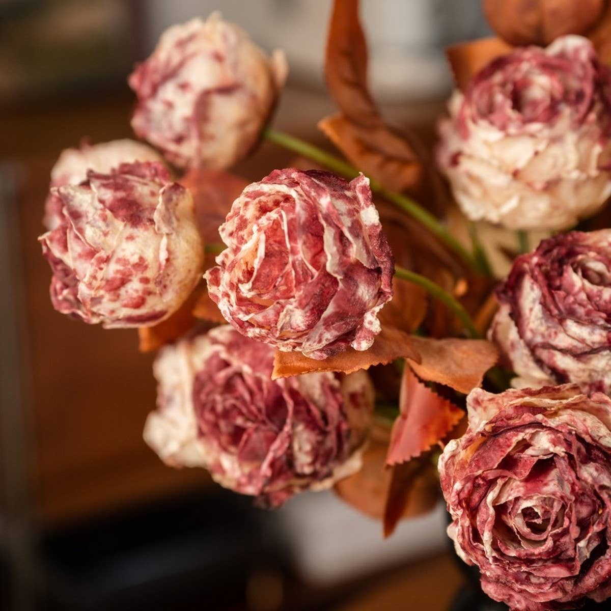Ink-Styled Burnt Edge Rose Bouquet for Decor