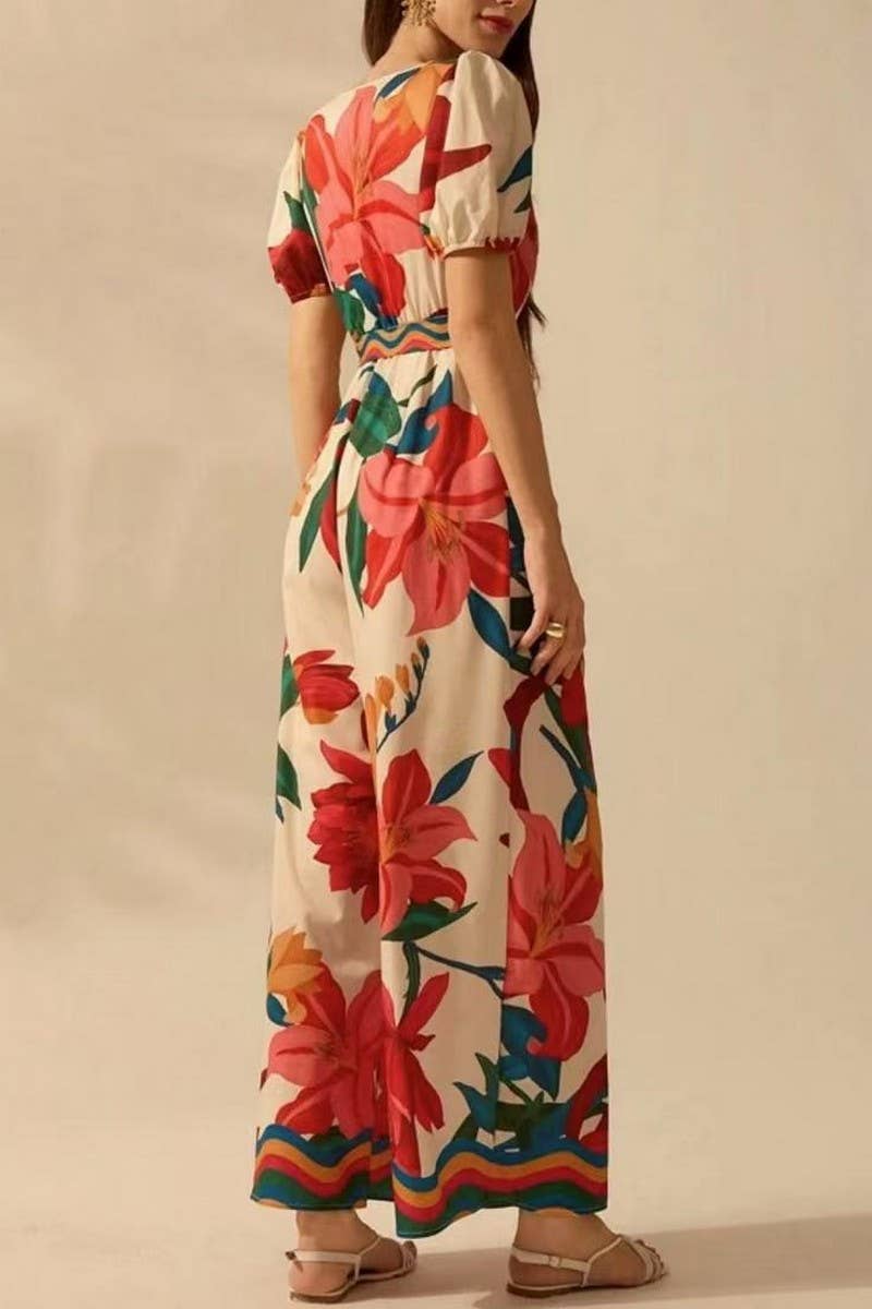 CWSJS1704_DEEP V NECK FLORAL SEXY WIDE LEG JUMPSUIT