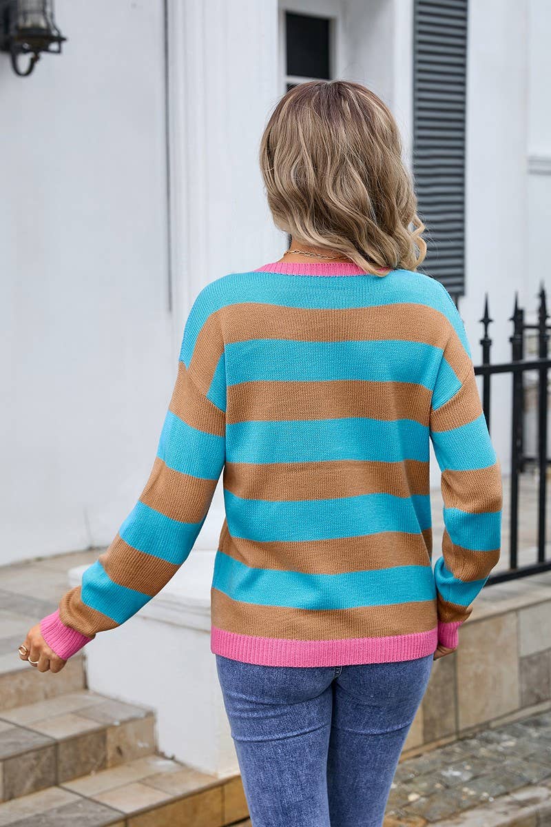 CWOSWL3111_STRIPED CONTRAST LONG-SLEEVED KNITTED PULLOVER