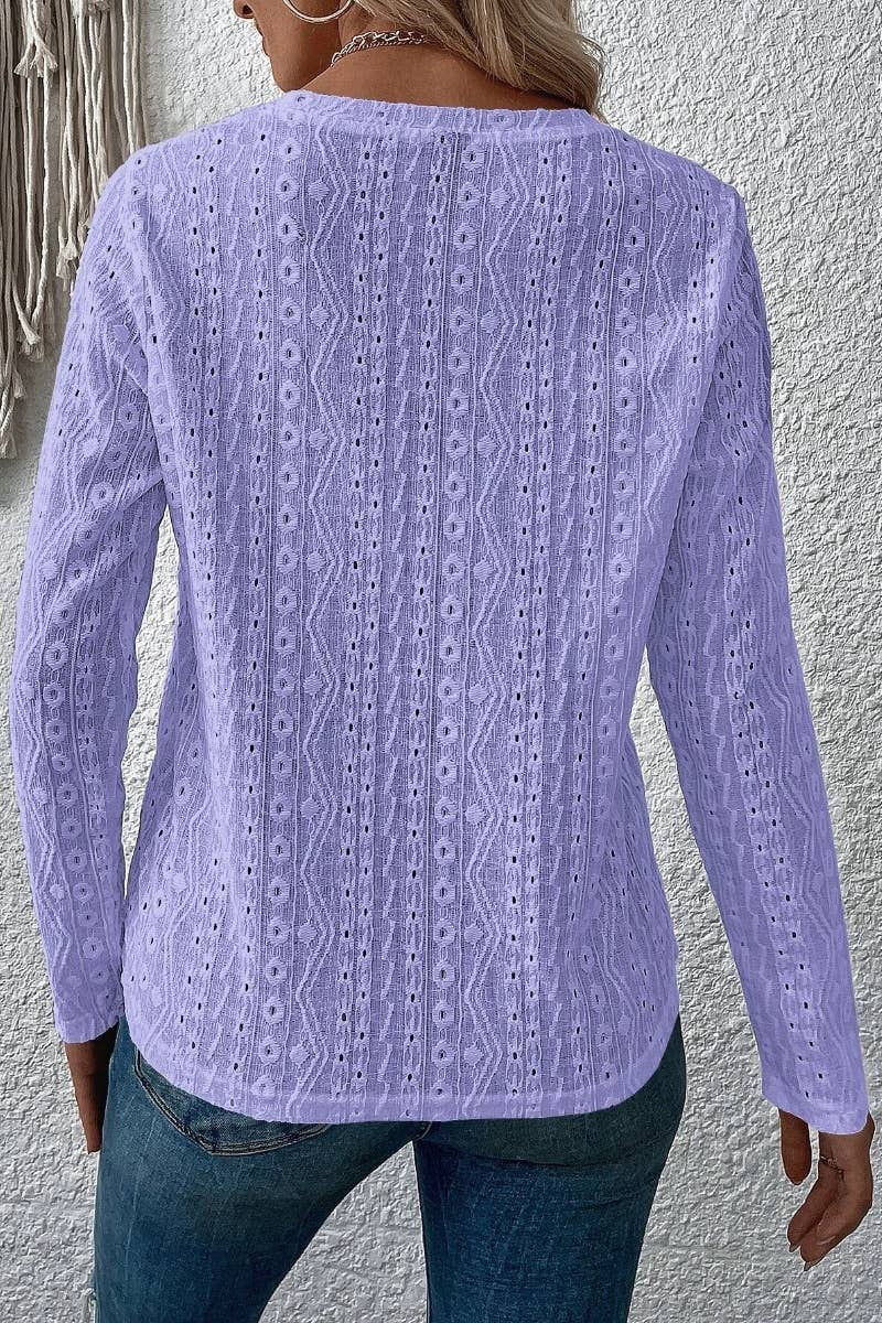 CWTBLL2478_CREW-NECK LONG SLEEVE JACQUARD LACE TOP