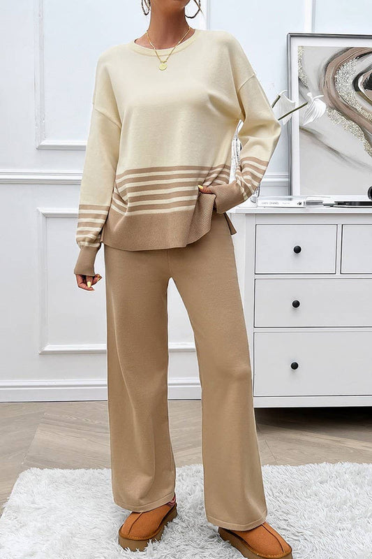 CWSS1057_AUTUMN CASUAL LOOSE CONTRAST COLOR SWEATER SUIT