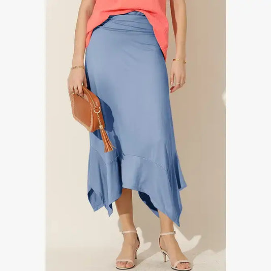 CWBLS118-P_HANDKERCHIEF HEMLINE WAIST LONG FLOWY SKIRT