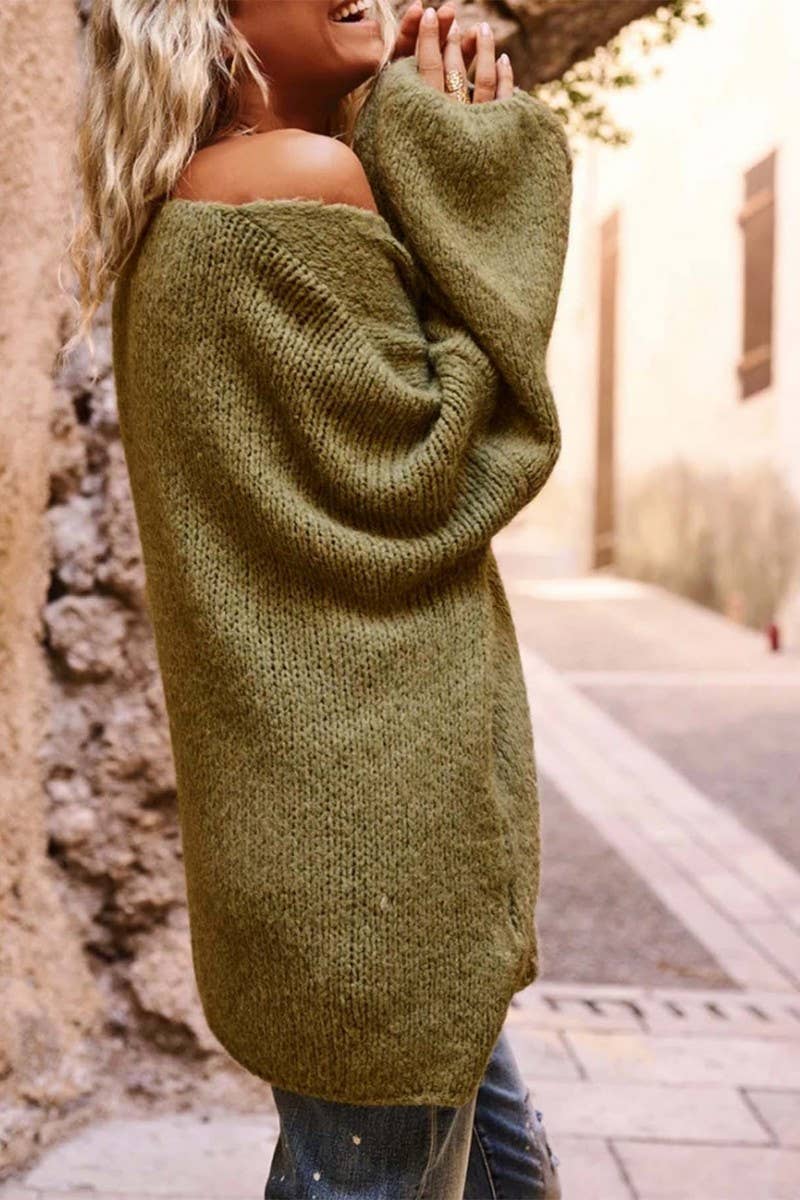 CWOSWL07445_HEART PRINT V NECK CASUAL LOOSE KNIT SWEATER