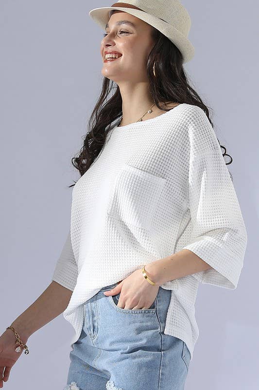 CWTTS696_ROUND NECK ROLLED SHORT SLEEVE TUNIC TOP