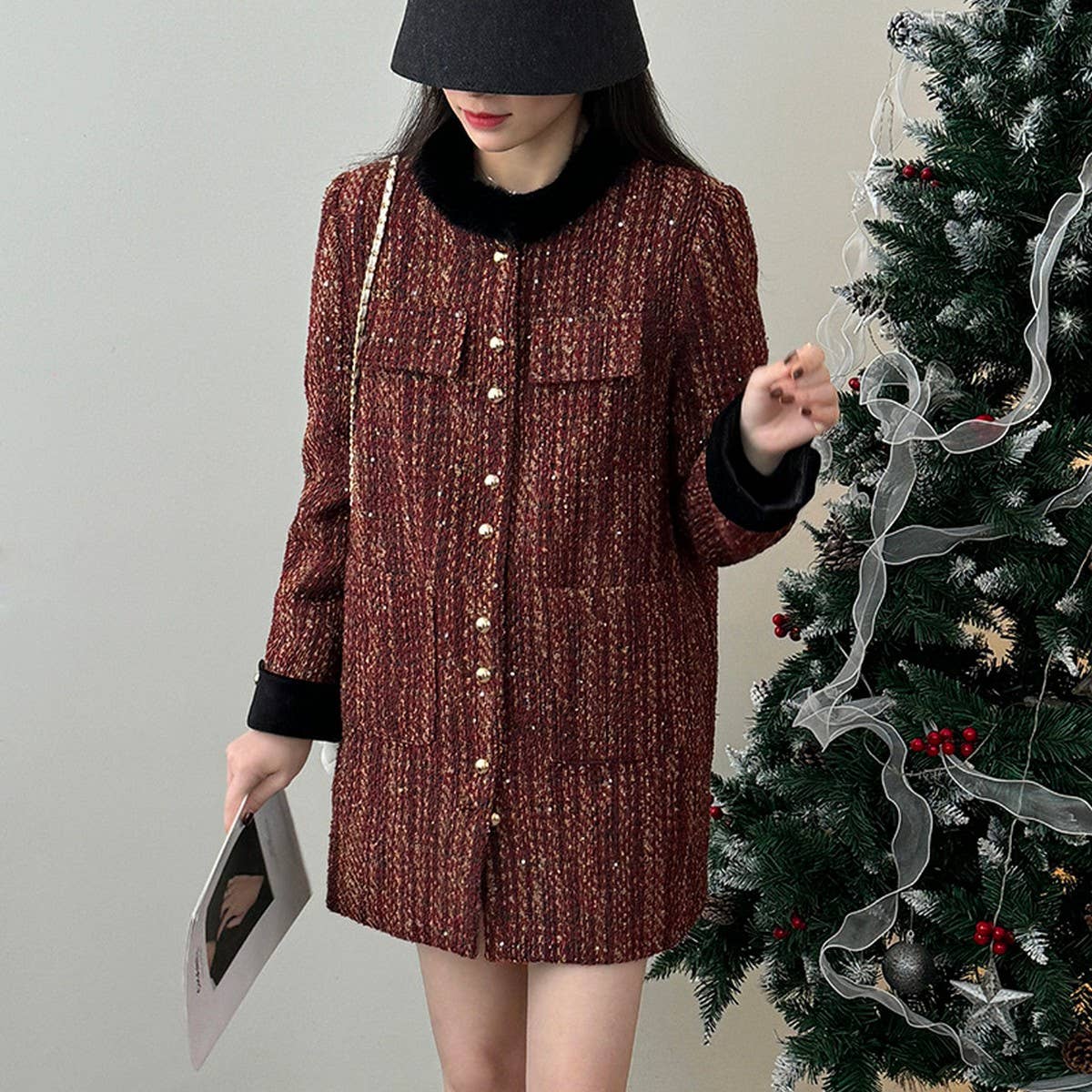 Down tweed sequin short dress