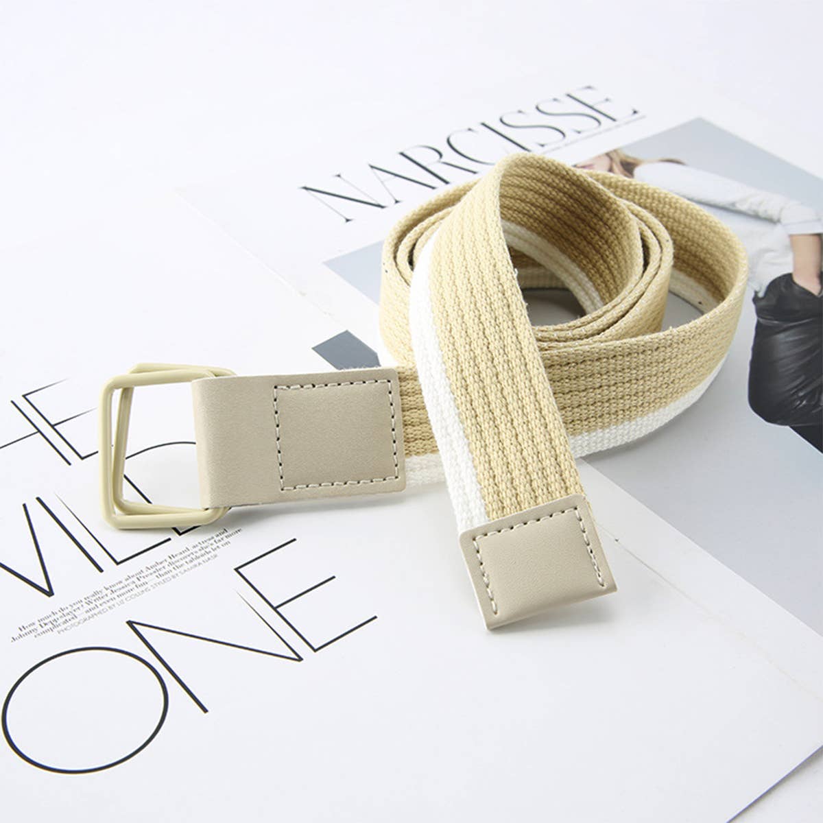 CWABE0948_STRIPED SIMPLE ALL-MATCH DOUBLE BUCKLE BELT