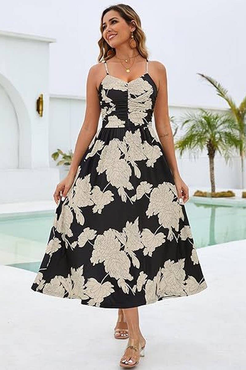 CWDHL1087_SPAGHETTI STRAP FLORAL PRINT TANK DRESS