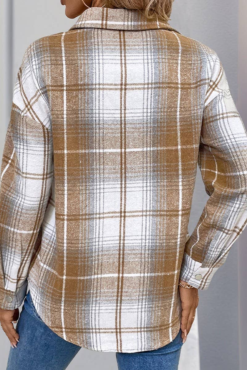 CWTBLL3739_RETRO LOOSE CASUAL AUTUMN AND WINTER PLAID TOP