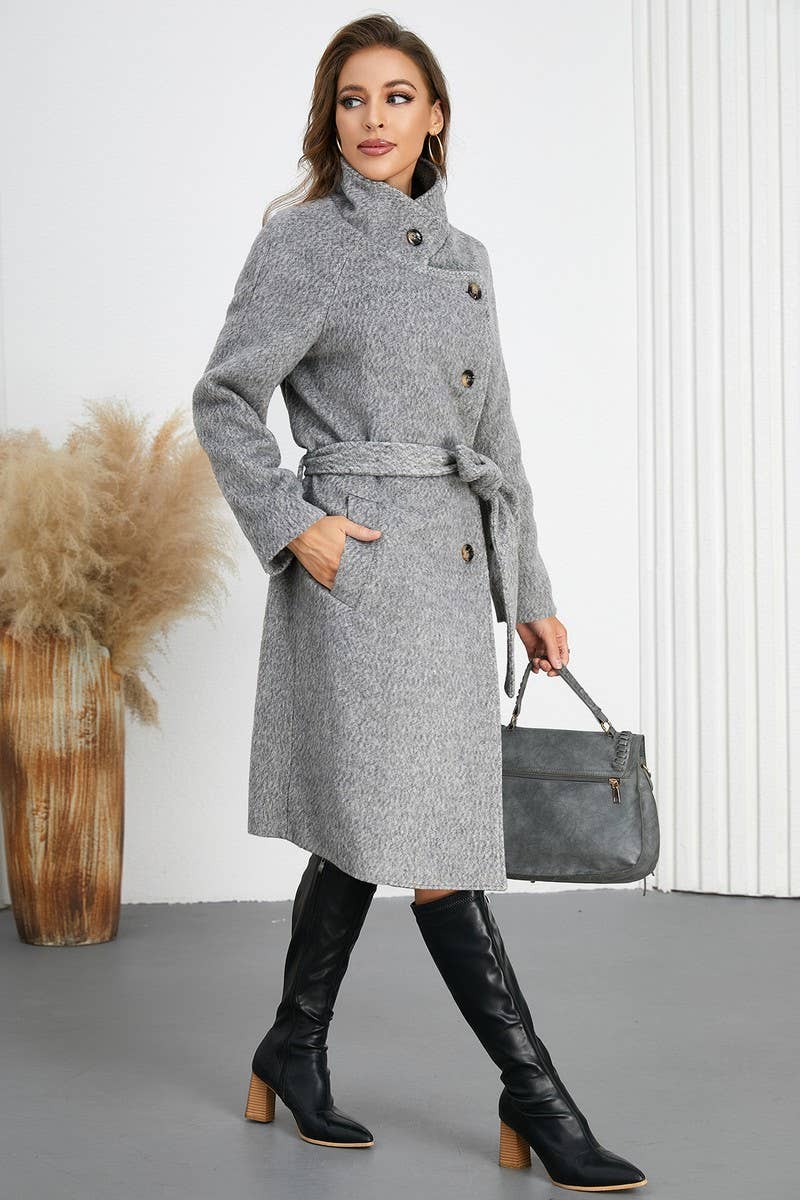 CWOCO0947_SOLID COLOR ELEGANT LACE-UP WOOLEN COAT