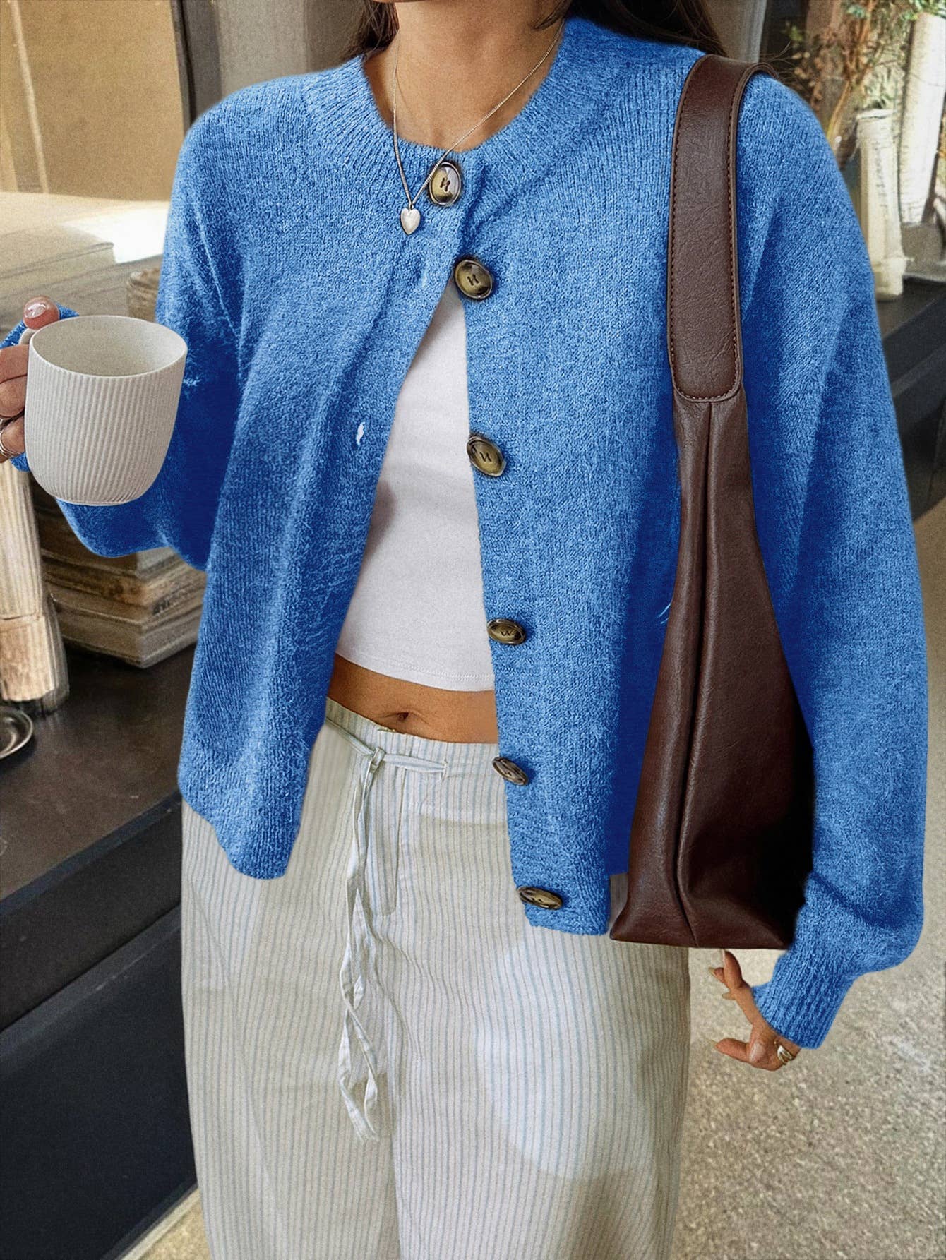 Casual simple button long-sleeved coat sweater