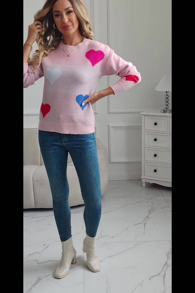 CWOSWL07584_HEART CREW NECK VALENTINE'S DAY SWEATER