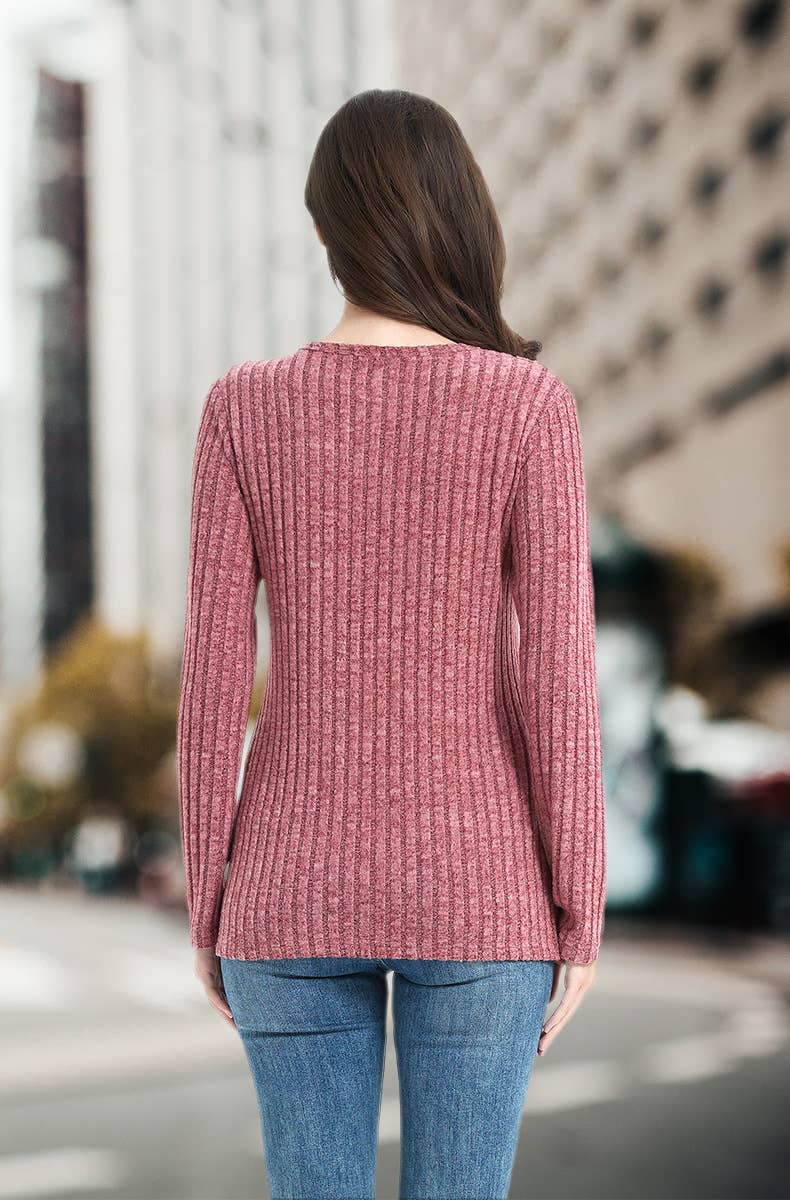 CREW-NECK SOLID COLOR PIT STRIPE BUTTON KNIT