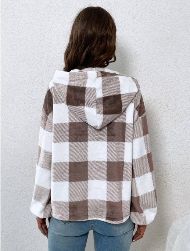 Checkered studs Loose hooded casual sweatshirt