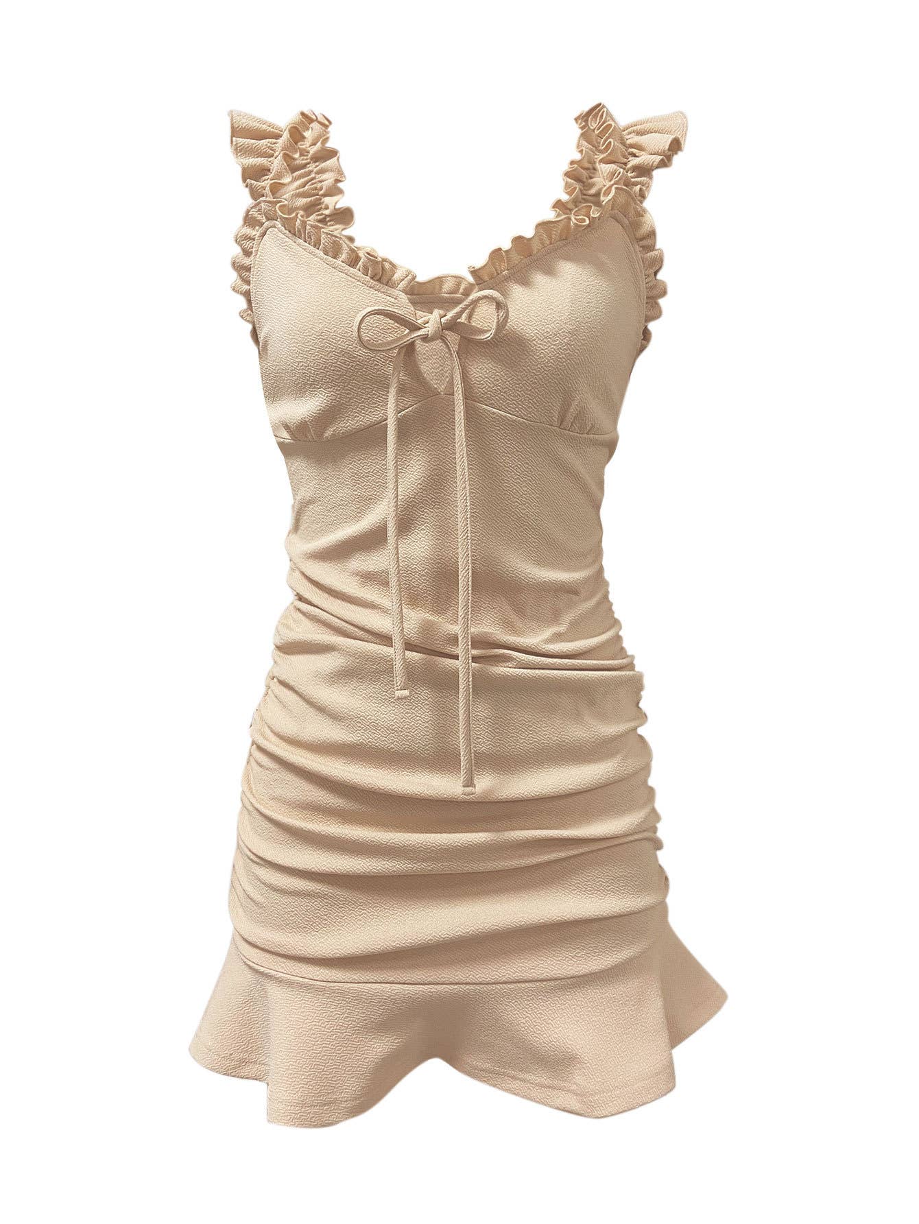 Black fungus edges and a halter top short dress