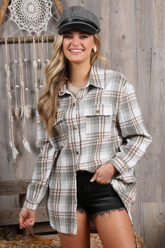 CWOJA187-P_PLUS SIZE TUNIC LENGTH SOFT FLANNEL PLAID JACKET