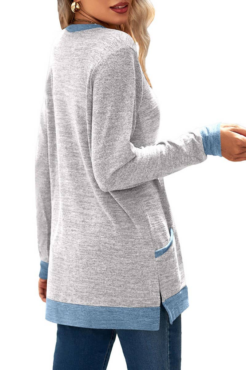 CWTBLL2412_CREW NECK COLORBLOCK POCKET LONG SLEEVE PULLOVER