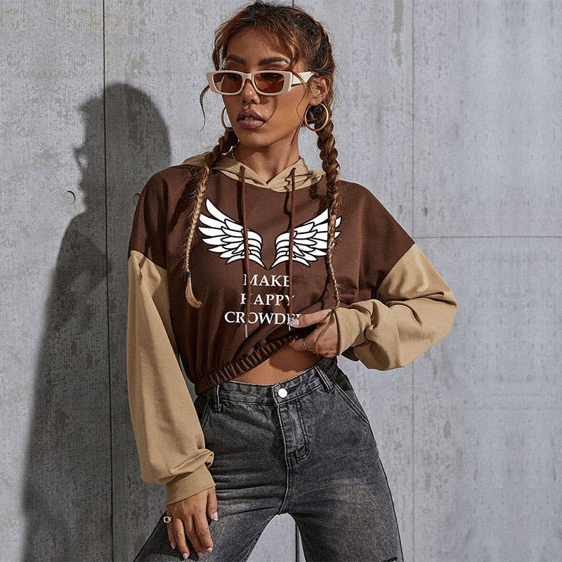 Color-blocking and hooded printed sweatshirt