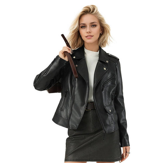 Black Slim Fit Biker Jacket–Stylish Fall Moto Coat_CWMM9014