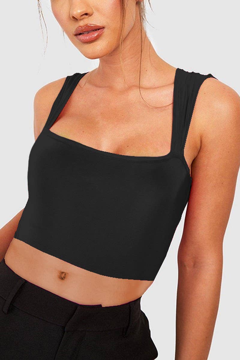 CWTTK0841_SLIM FIT NAVEL-EXPOSED SLEEVELESS TANK TOP