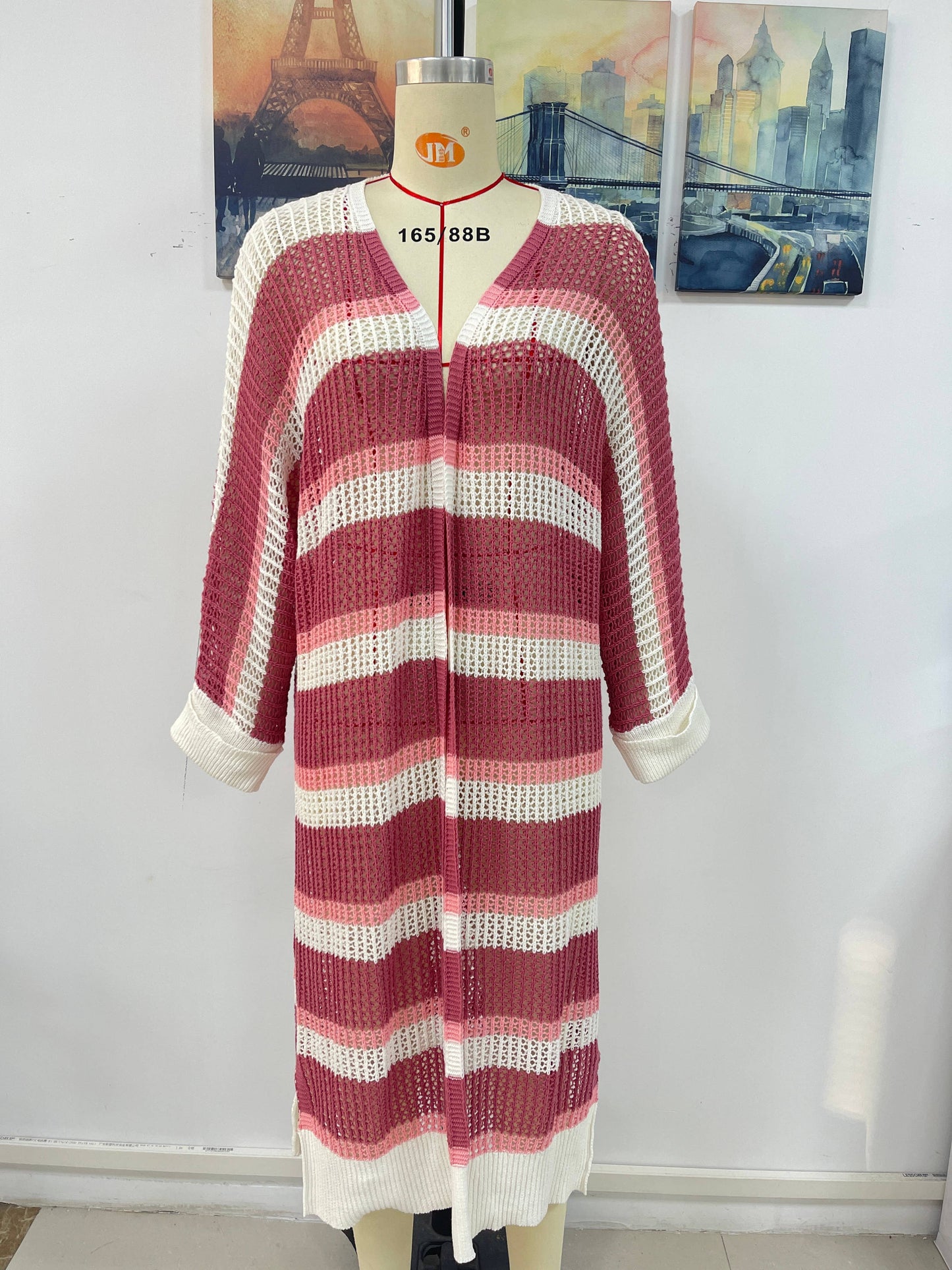 Colorblock Hollow Long Sleeve Open Cardigan