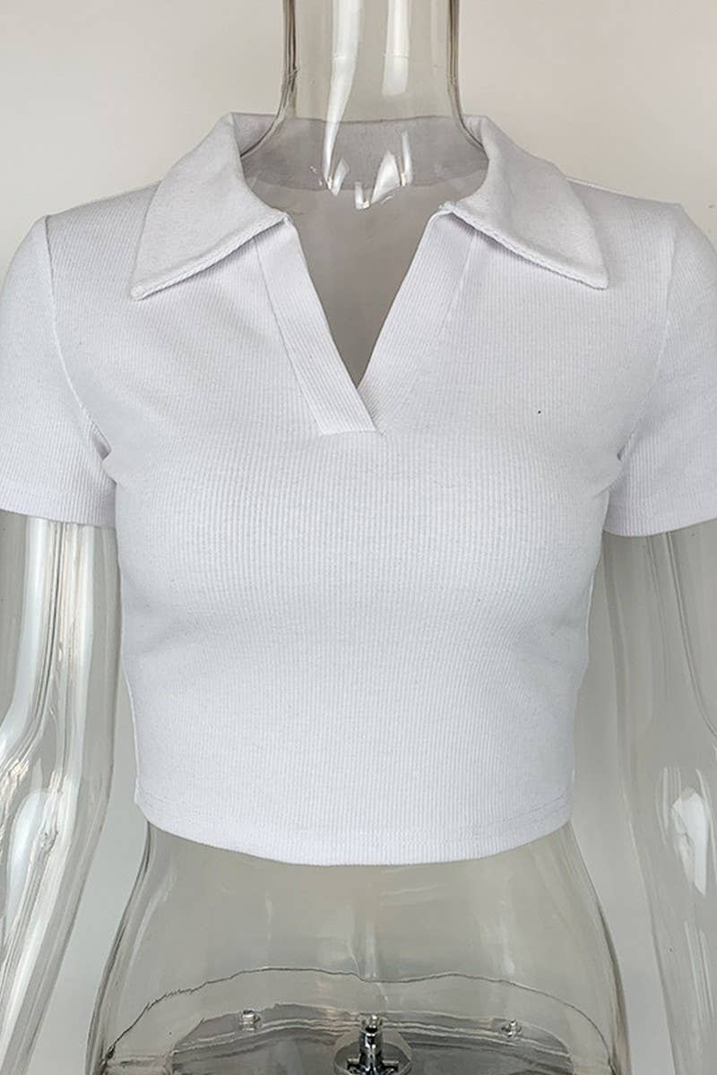 CWTBLS1809_SLIM FIT THREADED POLO NECK SHORT SLEEVE T-SHIRT