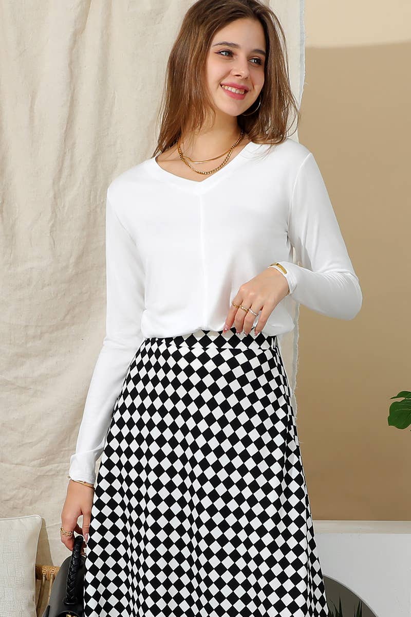 CWTTL1473_Casual V-Neck Loose Fit Long Sleeve Tops