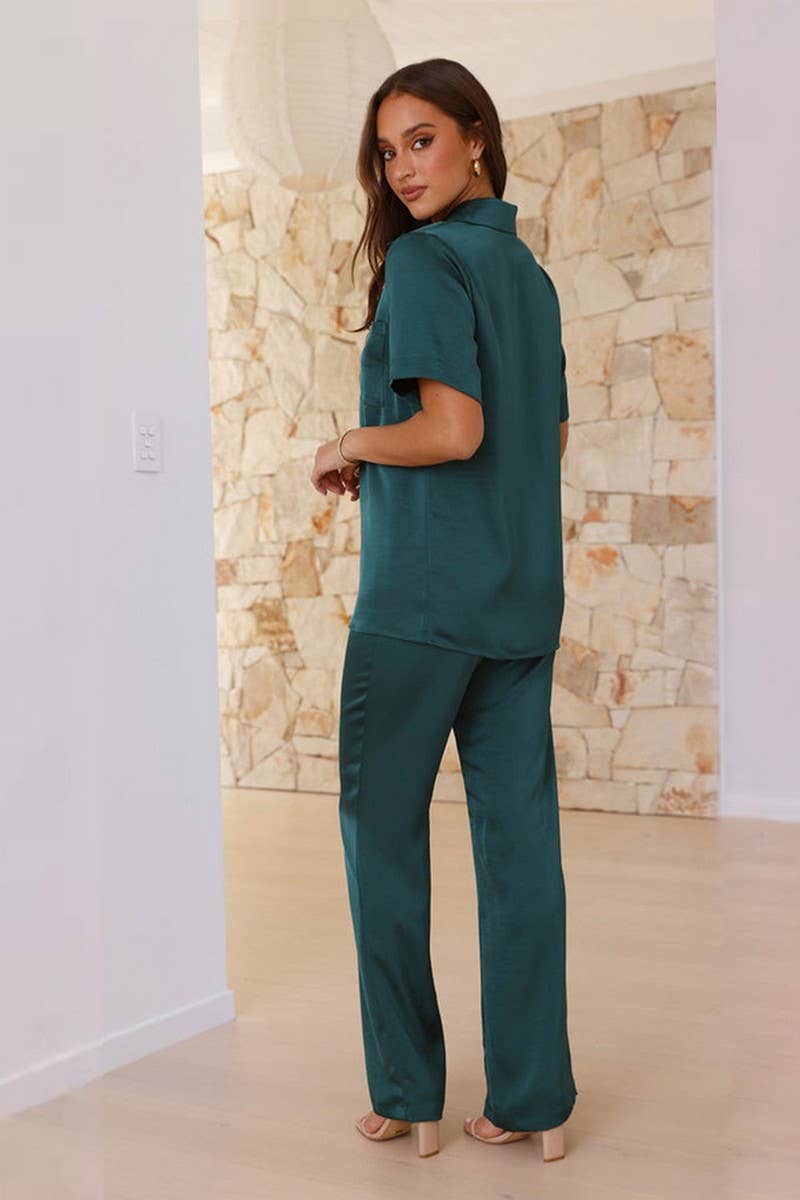 CWSPJ0432_SOLID LAPEL SHORT SLEEVE PAJAMA SET WITH PANTS