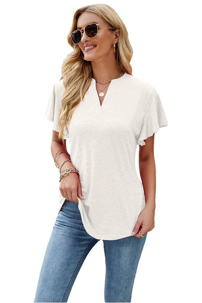 CWTBLS0306_V-Neck Shirt Sleeve Top