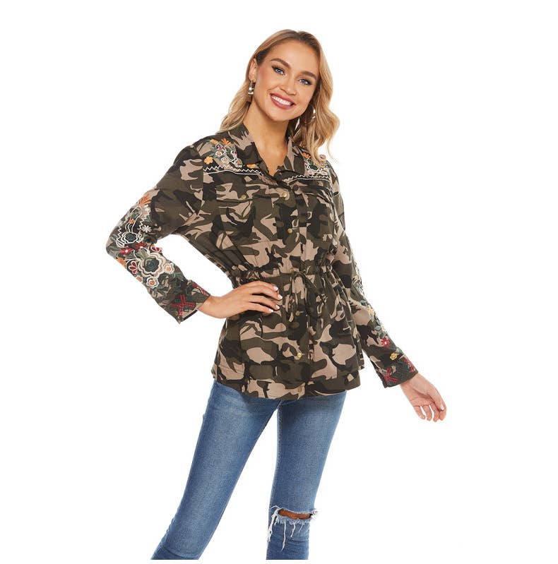 CAMO EMBROIDERY ETHNIC STYLE EMBROIDERED SHIRT