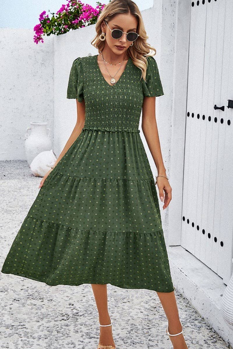 CWDMD00962_CASUAL V-NECK SHORT-SLEEVED DRESS