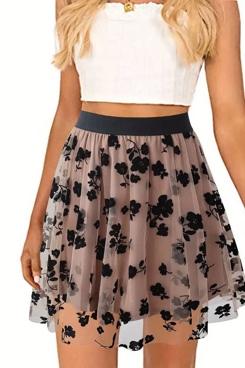 CWBSS0440_HIGH-GRADE MESH FLOWER A-LINE SHORT SKIRT