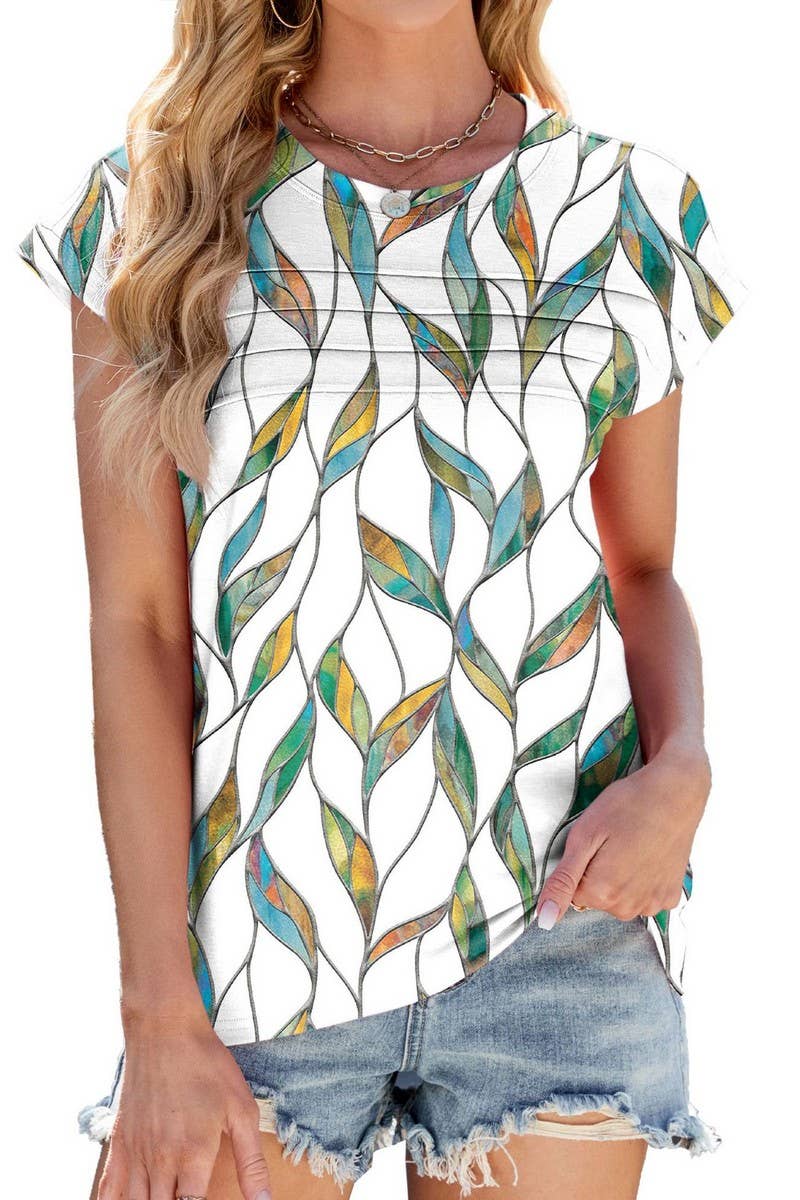 CWTTS1318_NEW PRINTED ROUND NECK LOOSE SHORT SLEEVE T-SHIRT