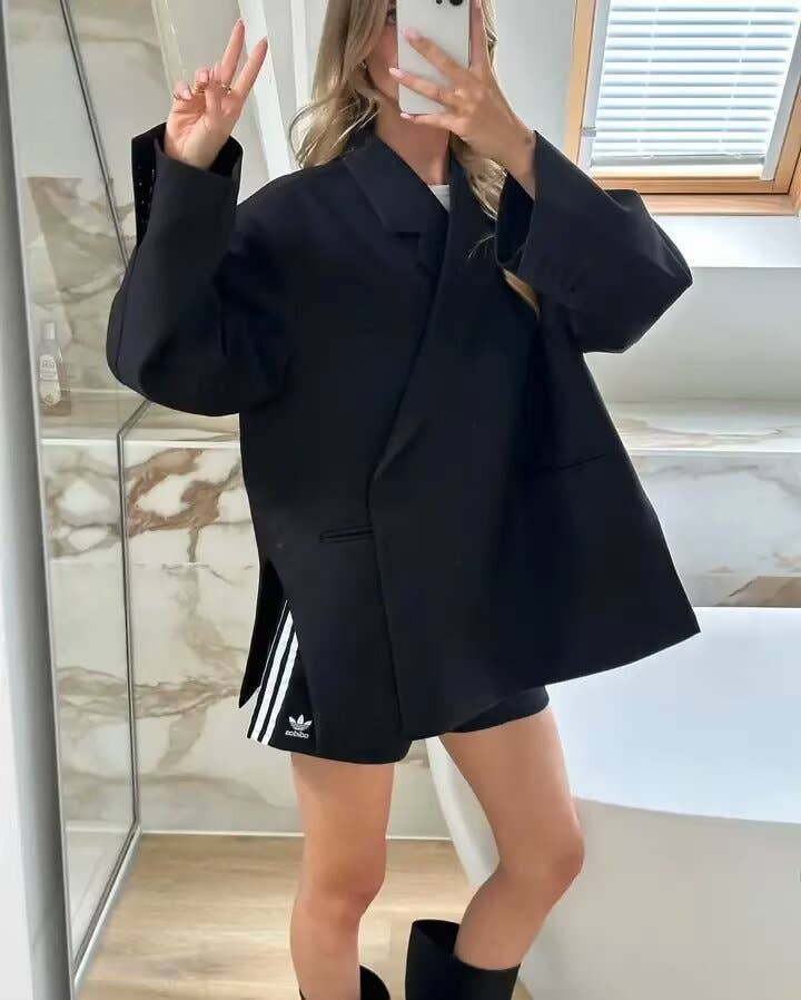 Double-breasted side-slit casual suit jacket