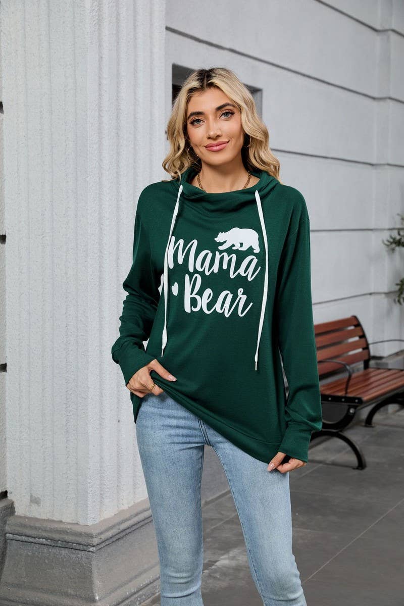 CWOHOL00662_BEAR PRINT HOODED DRAWSTRING SWEATSHIRT
