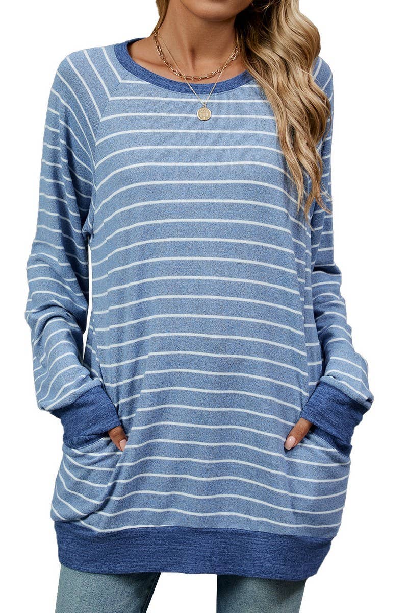 CWTBLL3664_COLOR BLOCKED STRIPED POCKET LOOSE T-SHIRT