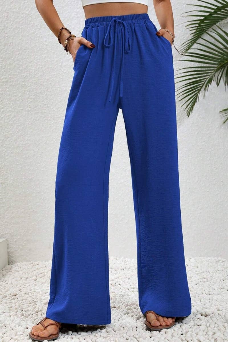 CWBMP0139_SUMMER CASUAL SOLID COLOR LACE-UP WIDE-LEG PANTS