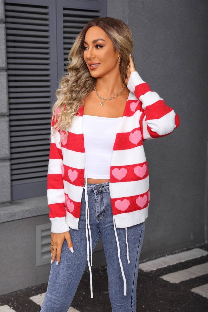 CWOCAL00798_COLORBLOCK HEART TIE FRONT KNIT CARDIG