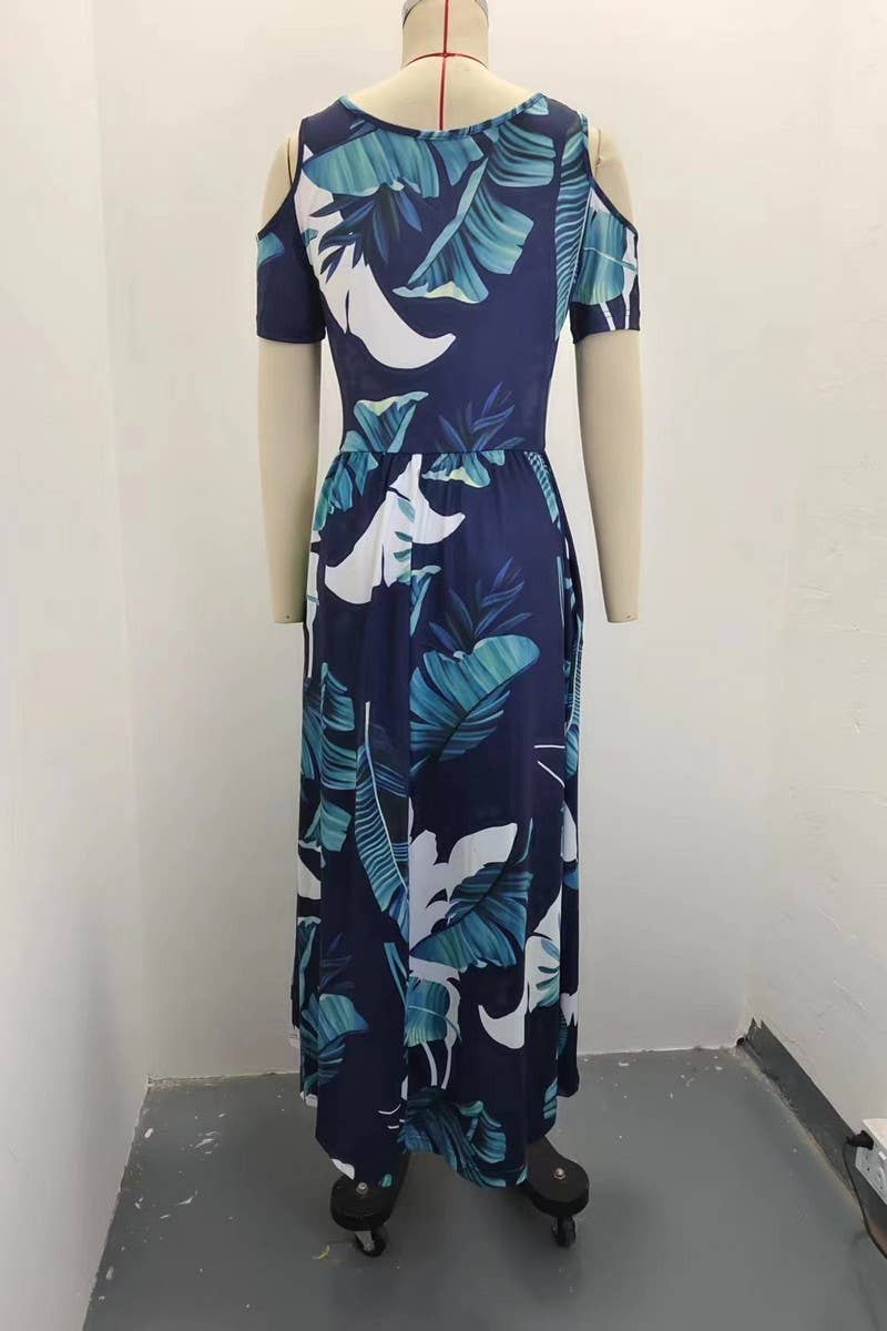 CWDMD2070_ROUND NECK FASHIONABLE SHORT SLEEVE LONG DRESS